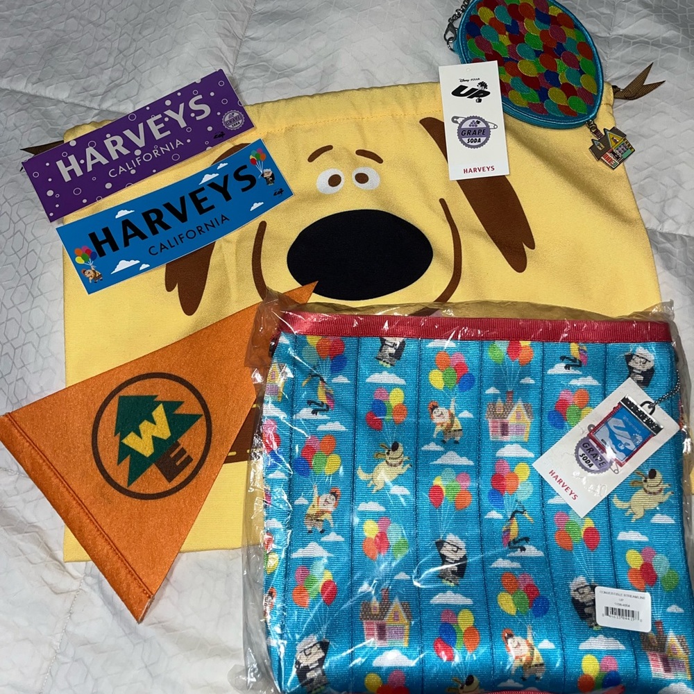 Harvey’s UP Crossbody bag… Coin Purse.. Doug Dust bag and collection stickers.